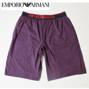 《EMPORIO ARMANI エンポリオアルマーニ》 新品 薄手 ウエストロゴ刺繍入り ひし形柄 ショートパンツ ハーフパンツ S(68~78) A6190