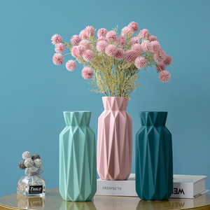 北欧モダンな3D風 花瓶 3coler ディープグリーン グリーン ピンク 花器 フラワーベース 濃緑 緑 桃色 幾何学模様 クリエイティブ