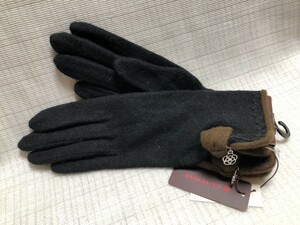 SALE☆送料無料☆新品☆クレイサス/ニット手袋/サイドリボン＆チャーム/黒