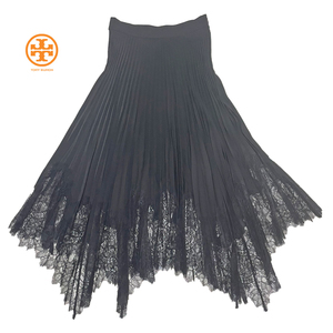 新品トリーバーチTORY BURCHプリーツロングスカート(Lace-Trim Sunburst Pleated Skirt)黒#XS★