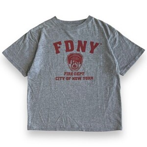 FDNY Fire Department of the City of New York ニューヨーク 市 消防局 プリント ロゴ 半袖 コットン Tシャツ 古着 ユース L グレー