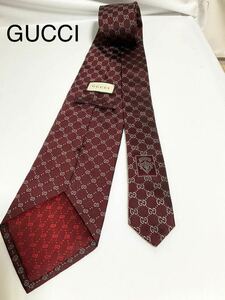 GUCCI グッチ ネクタイ　ボルドー系　GGマーク柄　送料185円（追跡付）〜　ブランドネクタイ