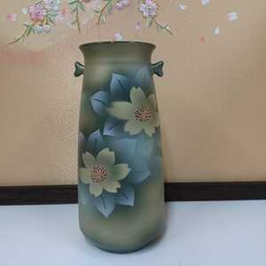 〈う681〉花瓶 九谷焼 花瓶 花入れ 花器 壺 茶華道 上直径約9cm 高さ約25cm 約810g コレクション 趣味 220428(o2