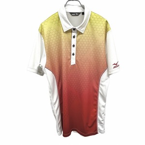 ミズノ ゴルフ mizuno GOLF ポロシャツ グラデーション ハニカム柄 半袖 ポケット無し ポリ100% XL LL レッド 赤×白×黄 メンズ