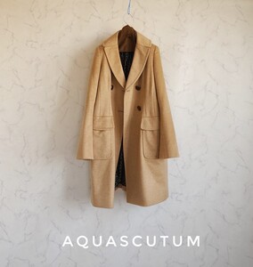 超高級 極美品 希少 Aquascutum 繊維の宝石 憧れのカシミヤ100%モダンチェスターコート 大人気ベージュ色 アクアスキュータム 豪華裏地