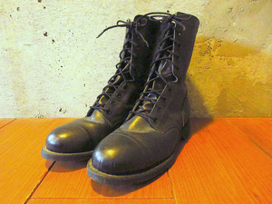 ビンテージ80’s●DEADSTOCKミリタリースチールトゥコンバットブーツ黒size 10R●241003k4-m-bt-28cm 1980sデッドストック革製