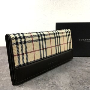 送料込み！ 未使用品 BURBERRY 長財布 ノバチェック ベージュ ダークブラウン 箱付き 192