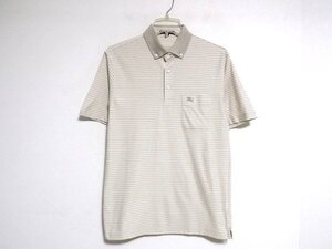 N7622:BURBERRY（バーバリー）ボーダー柄半袖ポロシャツ/白×ベージュ/M:35