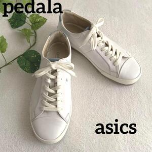 美品【アシックス ペダラ asics pedala スニーカー レサ 白 ホワイト】スニーカー WP558N 23.5EE レザー 白 ホワイト