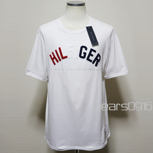 新品アメリカ購入品 TOMMY HILFIGER トミーフィルフィガー パイルアップリケロゴプリント 半袖Ｔシャツ 白L