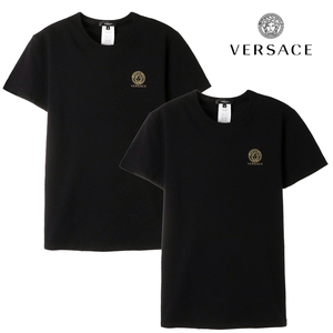 送料無料 10 VERSACE ヴェルサーチ AU10193 A232741 ブラック メデューサ クールネック 2枚セット 半袖 Tシャツ size 3