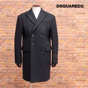 1円/秋冬/DSQUARED2/44サイズ/イタリー製ダブルコート S78AA001円/ 上質ウール メルトン 上品 きれいめ 新品/黒/ブラック/hd812/