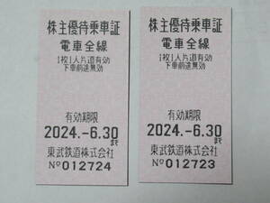 東武鉄道 株主優待乗車証　★有効期限24年6月30日まで★ 2枚組　★送料無料