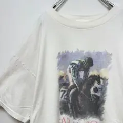 古着　ビンテージ　競馬　ダービー　プリント　半袖tシャツ　メンズ　白　ホワイト