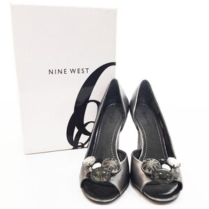 ◆NINE WEST ナインウエスト ビジュー付き オープントゥパンプス レディース6M 23cm程度 シルバーグレー ハイヒール NWJAYCETT 5BA/92591