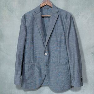 23区HOMME 軽量 ナイロンポリ麻 清涼素材 裏地なし アンコン テーラードジャケット size.48(L) ブルー メンズ リモートワーク オンワード