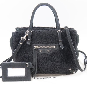 90120★1円スタート★BALENCIAGA バレンシアガ 中美品 ペーパーミニ 2WAY ショルダーバッグ ミラー付 ボアバッグ ハンドバッグ ボア レザー