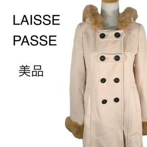 M23-07 【美品】 レッセパッセ LAISSE PASSE フォックスファーコート フード 袖ファー着脱 ピンク系 アンゴラ混 レディース サイズ38 冬物