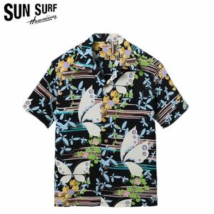 SUN SURF 119BLACK/SIZE XL SS39027 “FLUTTERING BEAUTY” サンサーフ アロハシャツ