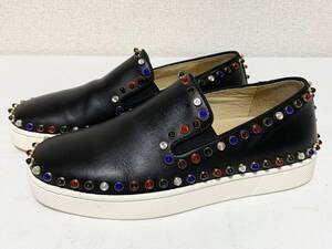 希少 超美品 クリスチャン ルブタン Christian Louboutin マルチカラー スパイクスタッズ レザー スリッポン スニーカー 35 1/2 レディース