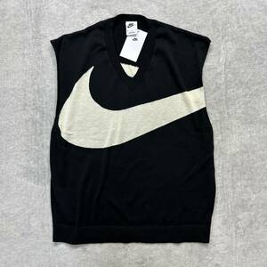 新品未使用 NIKE XLサイズ ナイキ スウッシュ ベスト デカロゴ ビッグロゴ 薄手 ニット ブラック 黒 ホワイト 白 トップス 正規品