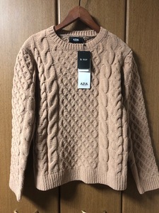 【 AZUL by moussy 】 アズール メンズ セーター　ニット S 未使用　ベージュ　ケーブルプルオーバー　新品　タグ