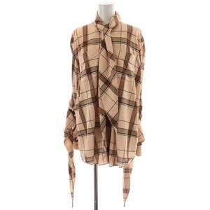 未使用品 バーバリー ロンドン BURBERRY LONDON シャツ チュニック チェック 長袖 UK8 M ベージュ 4566323 /YI12 レディース