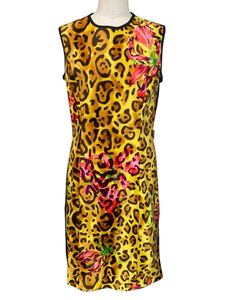 【美品】VERSACE 異素材　高級ワンピース　レオパード　花柄　豹柄　デニム