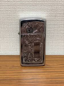 [90s zippo] 1992年 スリム 両面カービング アート アラベスク シルバー ジッポー