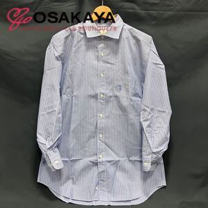 中古美品 TRUSSARDI ストライプ シャツ ブルー系 ホワイト #L コットン メンズ トラサルディ ワイシャツ ワンポイント ビジネス 長袖