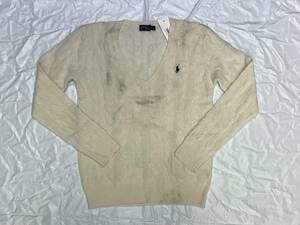 新品 アウトレット A033 Mサイズ レディース メリノウール Vネック セーター polo ralph lauren ポロ ラルフ ローレン cream