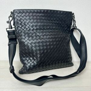 1円 【ほぼ未使用！】BOTTEGA VENETA ボッテガヴェネタ ショルダーバッグ イントレチャート 斜め掛け レザー クロスボディ ブラック 1スタ