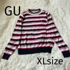 【GU】ニットセーター ピンク ボーダー レディース XL 薄手ニット