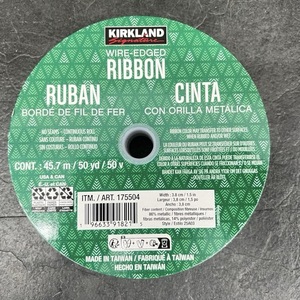 送料無料 新品 KIRKLAND カークランドシグネチャー ワイヤーエッジリボン　WIRE-EDGED RIBBON 45.7m 幅3.8cm ゴールド/92921在★3