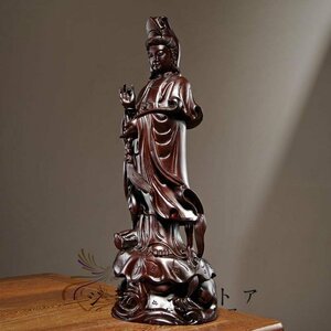 極美品★ 美品 仏教美術 木彫仏像 精密細工 木彫り　黒檀木 観音菩薩像　仏像　置物 高さ30cm