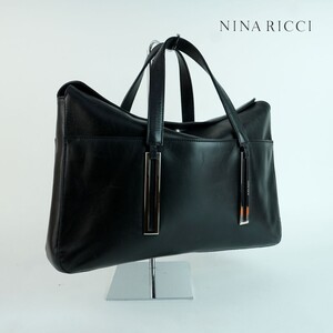 NINA RICCI ニナリッチ ハンドバッグ シルバー金具 レザー 黒 ブラック@IG14