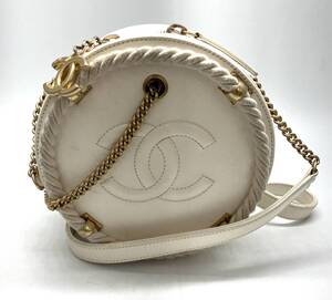 1円スタート 売り切りセール CHANEL シャネル AS0075 チェーンショルダー ココマーク ホワイト CC キルティング ラウンドループ クランプル