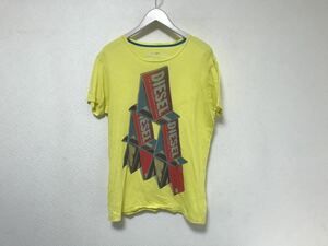 本物ディーゼルDIESELコットンプリント半袖TシャツメンズミリタリービジネススーツアメカジサーフLイエロー