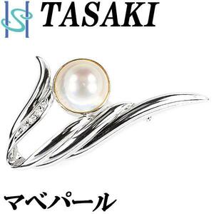 年末大感謝祭【最大40%OFF】タサキ 田崎真珠 マベパール ブローチ 13.2mm ダイヤモンド K18WG 翼 羽 TASAKI 送料無料 美品 中古 SH96511