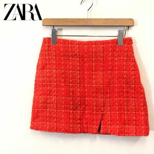 1H780-F-N◆ 美品 ◆ ZARA ザラ ミニタイトスカート ボトムス ◆ sizeS コットン アクリル オレンジ 古着 レディース