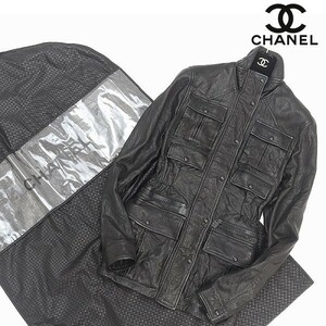 美品●CHANEL/シャネル 07A ラムレザー BIKER ジャケット 黒 ブラック 34 国内正規品 ココマーク