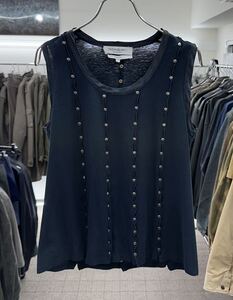 2000s YVES SAINT LAURENT RIVE GAUCHE BY TOM FORD STUDDED TOP トップス ブラック ノースリーブ スタッズ トムフォード