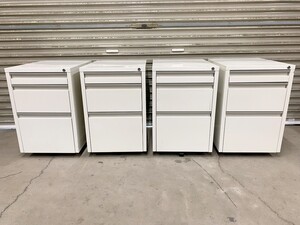 在庫4 中古 デスクワゴン 3段 幅400×奥行510×高さ610mm 鍵あり2個 鍵なし2個 ※単品売り 事務用品 オフィス家具 引き出し 1026や4 M 家A