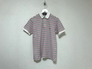 本物フレッドペリーFREDPERRYコットンクレリックボーダー柄半袖ポロシャツメンズアメカジサーフミリタリービジネススーツゴルフワーク白S