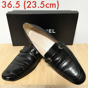 【23.5cm】CHANEL MOCASSINS NOIR 36 1/2 シャネル ローファー モカシン ブラック 黒 BLACK