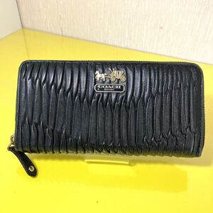 COACH コーチ レザー ラウンドファスナー 長財布 ゴールド金具 黒 BLACK 高級 ブランド おしゃれ かわいい おすすめ きれい 美品 