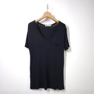 【男女兼用 XS】T by ALEXANDER WANG アレキサンダーワン 半袖ポケットTシャツ Vネック ブラック 黒 レーヨン ティーバイ