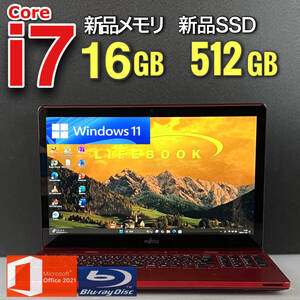 タッチパネル★最上級Core-i7【メモリ16GB+新品SSD512GB】Core i7-3.30GHz/Windows11/Office2021/フルHDノートパソコン/Blu-ray/Bluetooth