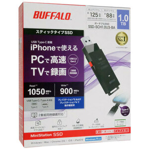 BUFFALO バッファロー スティック型外付けSSD SSD-SCH1.0U3-BA 1TB ブラック [管理:1000029412]