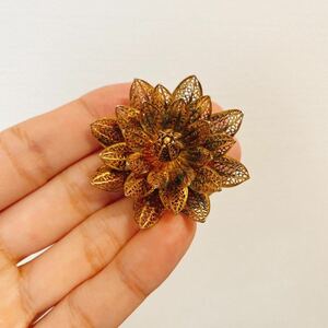 超希少!VINTAGE ANTIQUE 1940’s GOLD GILT FLOWER PIN BROOCH USA NAVAJOビンテージアンティークゴールドギルトフラワーピン/ブローチ 